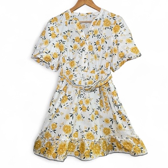 Joie Dresses & Skirts - Joie Tiered Puff Sleeve Floral Yellow and White Dress with Belt 8